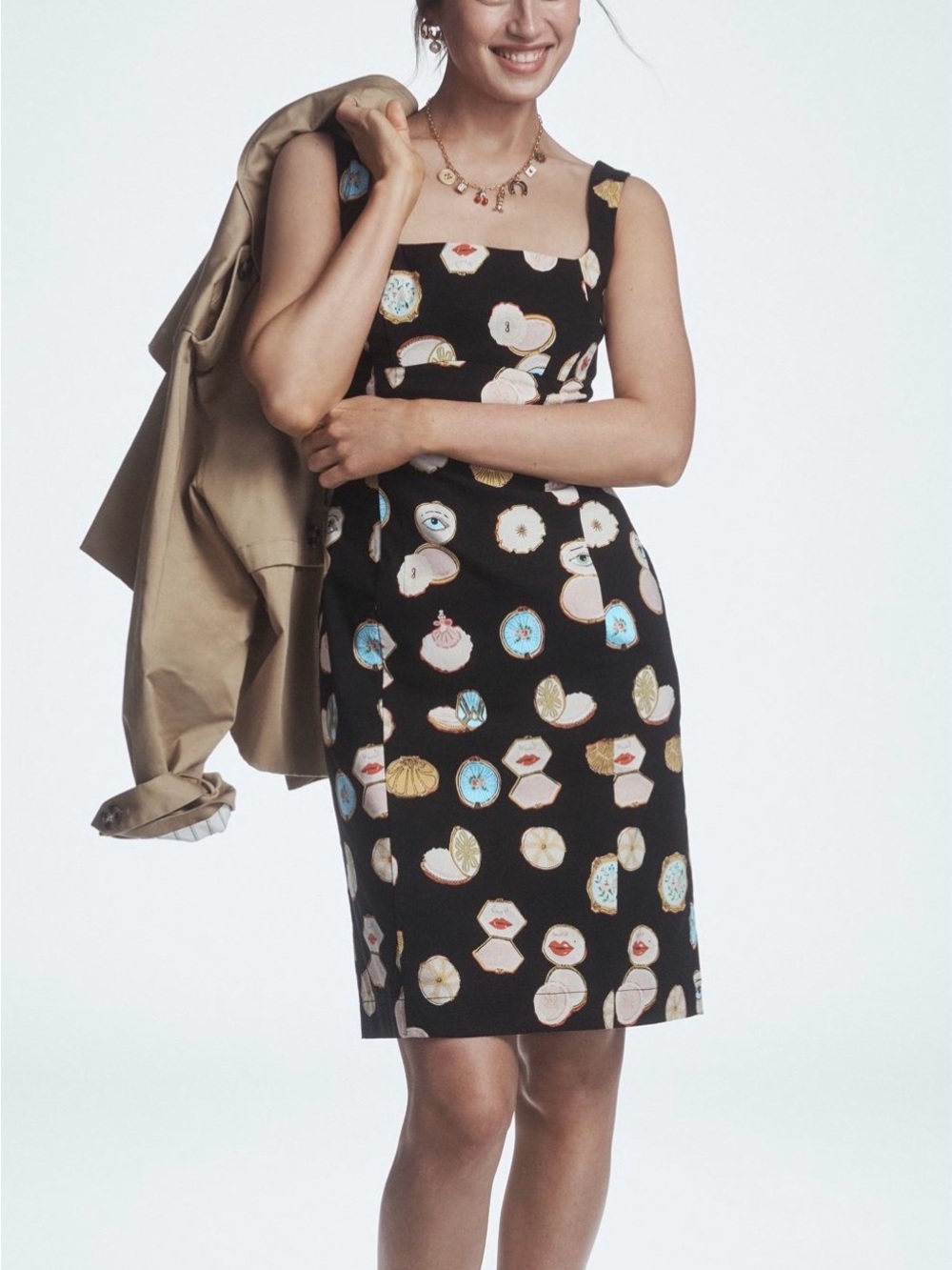 Maeve Black Midi Dress with Multicolor Shell Motif